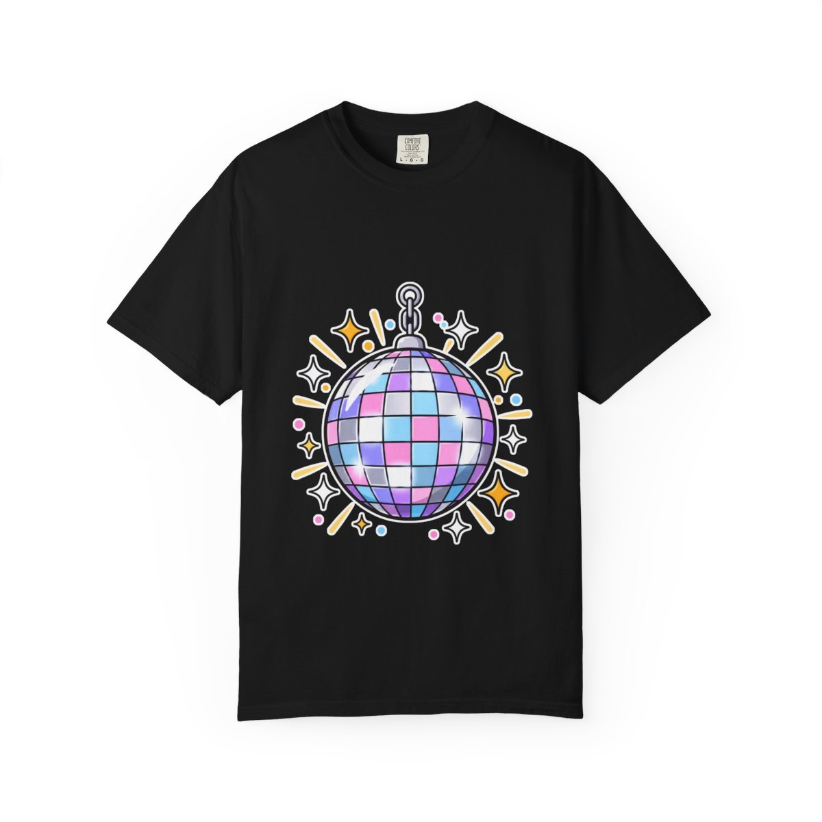 Unisex tee with 'Hello 2027' New Year graphic: a pastel disco ball with stars